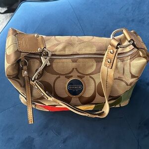 Coach Tan and Gold Shoulder Bag